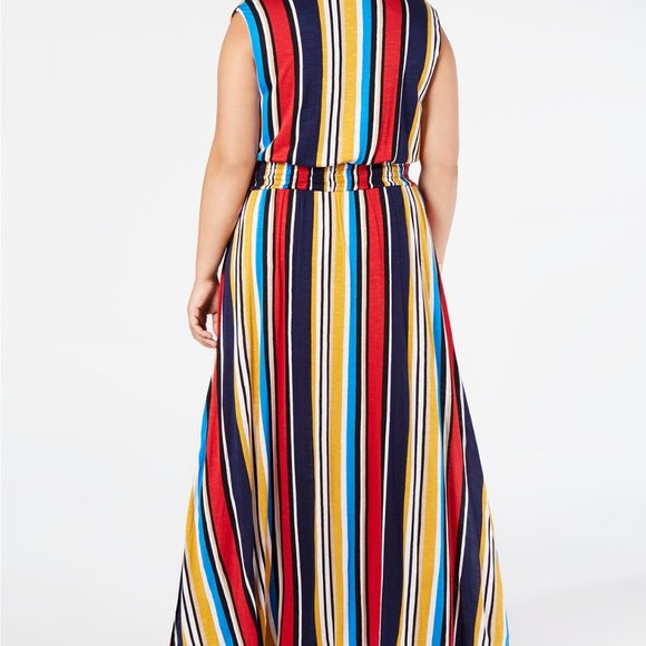 NWT INC Plus Surplice Striped Smocked Maxi Dress - Picture 6 of 6